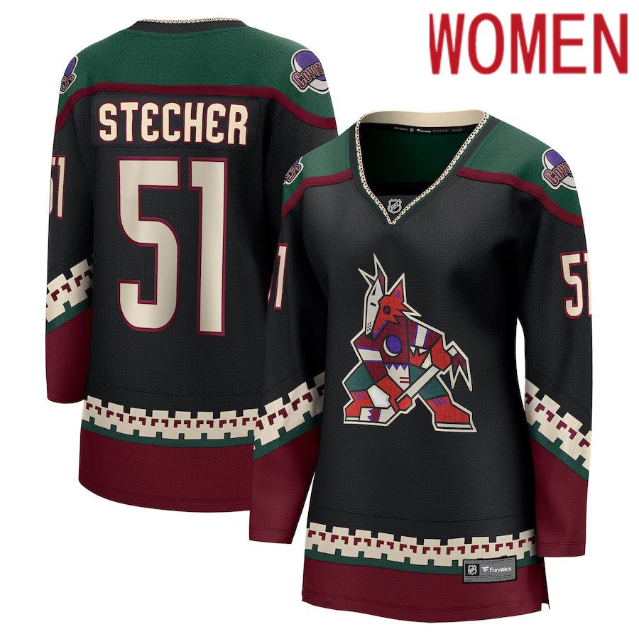 Women Arizona Coyotes #51 Troy Stecher Fanatics Branded Black Home Breakaway Player NHL Jersey